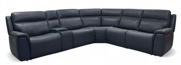 Flexsteel Sawyer Power Reclining Leather Sectional With Power Tilt Headrest | Power Lumbar