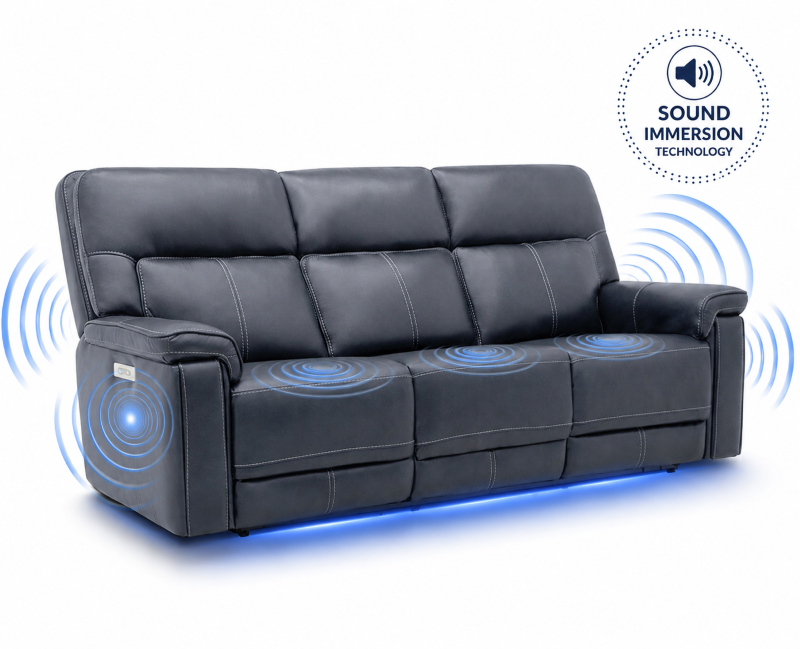 Harmony Triple Power Reclining Leather Sofa Home Theater Speaker Air Massage 3-Zone Heating Zero Gravity