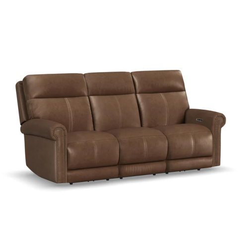 Flexsteel Alexander Power Reclining Leather Sofa or Set - With Power Tilt Headrest | Power Lumbar