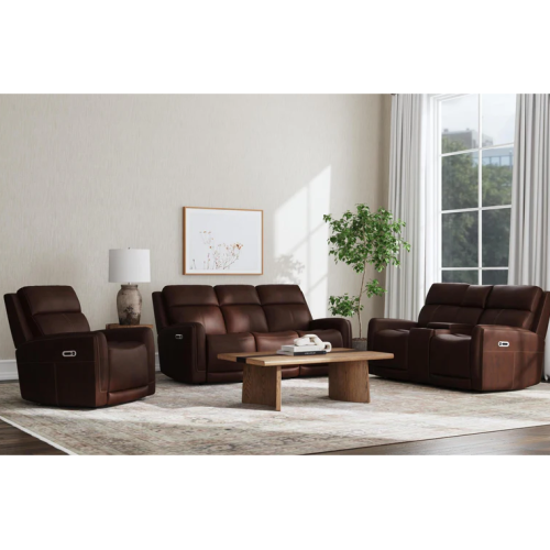 Flexsteel Alister Power Reclining Gliding Leather Sofa or Set - With Power Tilt Headrest | Power Lumbar Stocked Leathers