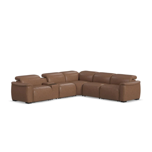 Flexsteel Camden Power Reclining Leather Sectional With Power Tilt Headrest | Power Lumbar