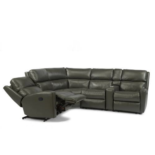 Flexsteel Catalina Power Reclining Leather Sectional With Option Power Tilt Headrest