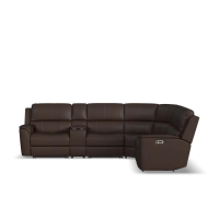 Flexsteel Henry Power Reclining Leather Sectional With Power Tilt Headrest | Power Lumbar