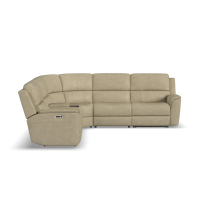 Flexsteel Henry Power Reclining Leather Sectional With Power Tilt Headrest | Power Lumbar