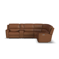 Flexsteel Henry Power Reclining Leather Sectional With Power Tilt Headrest | Power Lumbar