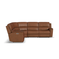 Flexsteel Henry Power Reclining Leather Sectional With Power Tilt Headrest | Power Lumbar