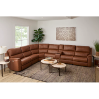 Flexsteel Henry Power Reclining Leather Sectional With Power Tilt Headrest | Power Lumbar