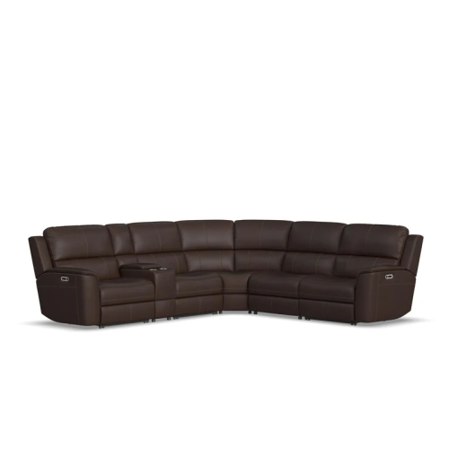 Flexsteel Henry Power Reclining Leather Sectional With Power Tilt Headrest | Power Lumbar
