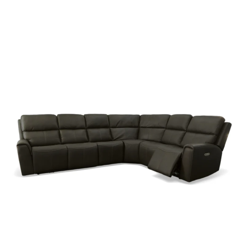 Flexsteel Jarvis Power Reclining Leather Sectional With Power Tilt Headrest