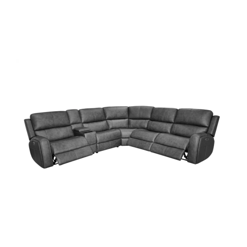 Flexsteel Linden Power Reclining Leather Sectional With Power Tilt Headrest | Power Lumbar