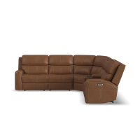 Flexsteel Linden Power Reclining Leather Sectional With Power Tilt Headrest | Power Lumbar