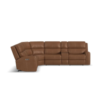 Flexsteel Linden Power Reclining Leather Sectional With Power Tilt Headrest | Power Lumbar