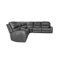 Flexsteel Linden Power Reclining Leather Sectional With Power Tilt Headrest | Power Lumbar