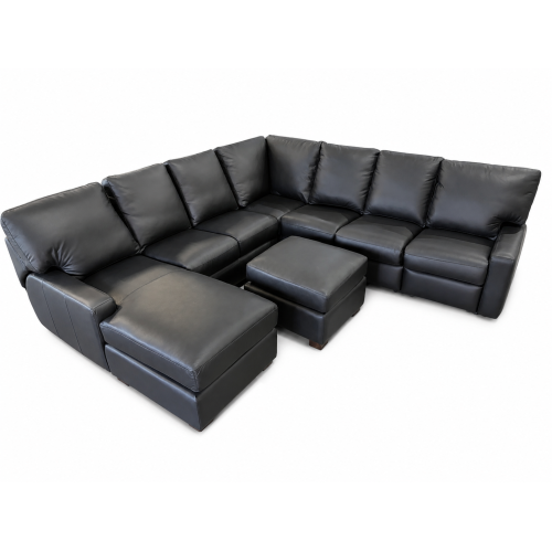 New Mavien Power Reclining Leather Sectional And Ottoman As Shown