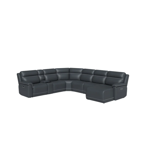 Flexsteel Sawyer Power Reclining Leather Sectional With Power Tilt Headrest | Power Lumbar