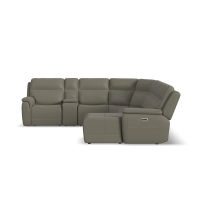 Flexsteel Sawyer Power Reclining Leather Sectional With Power Tilt Headrest | Power Lumbar