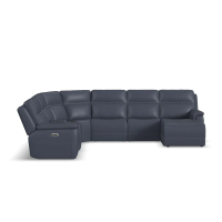 Flexsteel Sawyer Power Reclining Leather Sectional With Power Tilt Headrest | Power Lumbar