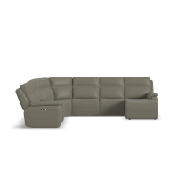 Flexsteel Sawyer Power Reclining Leather Sectional With Power Tilt Headrest | Power Lumbar