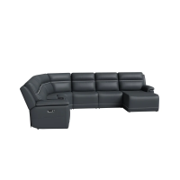 Flexsteel Sawyer Power Reclining Leather Sectional With Power Tilt Headrest | Power Lumbar