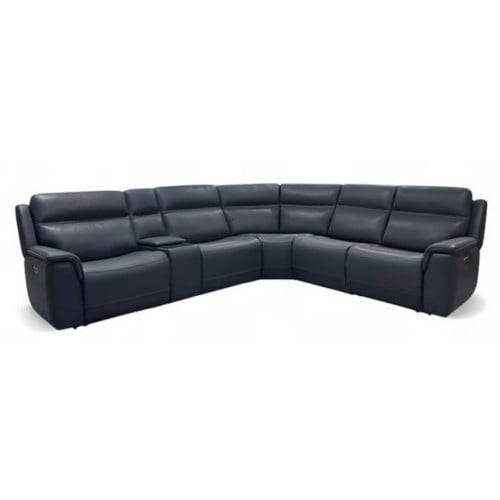 Flexsteel Sawyer Power Reclining Leather Sectional With Power Tilt Headrest | Power Lumbar