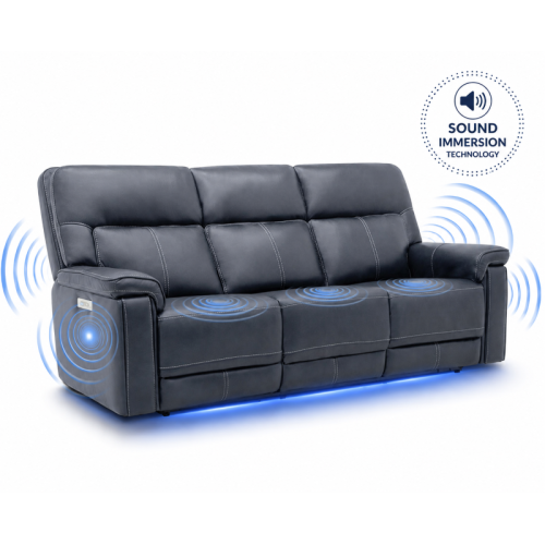 Harmony Triple Power Reclining Leather Sofa Home Theater Speaker Air Massage 3-Zone Heating Zero Gravity