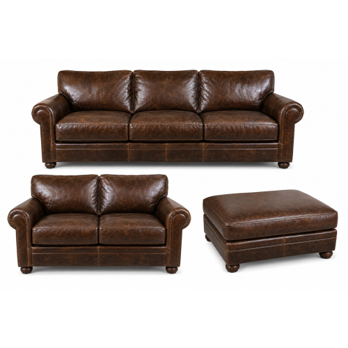 New Lanister Oversized Seating Leather 96 " Sofa, Loveseat And Cocktail Ottoman