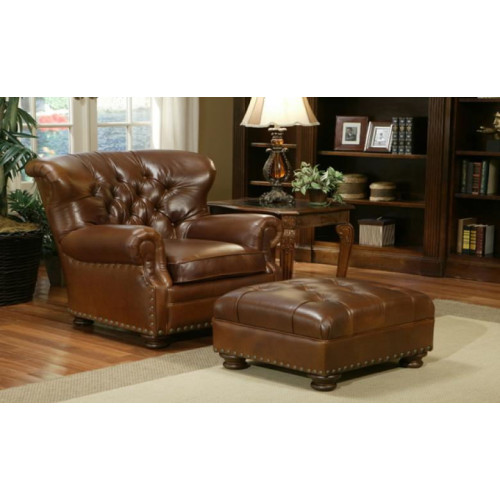 Omnia Britannia Tufted Leather Chair & Ottoman