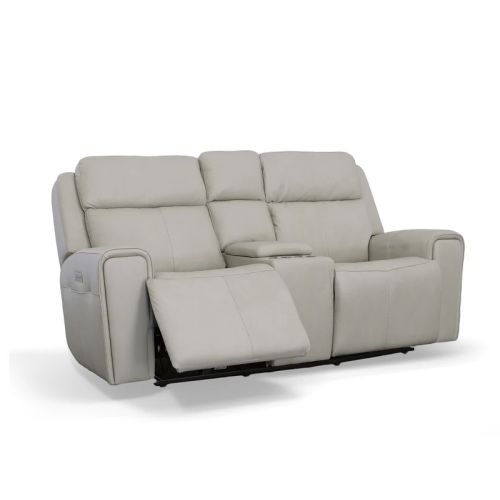 Flexsteel Barnett Power Reclining Leather Sofa or Set - With Power Tilt Headrest | Power Lumbar