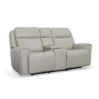 Flexsteel Barnett Power Reclining Leather Sofa or Set - With Power Tilt Headrest | Power Lumbar