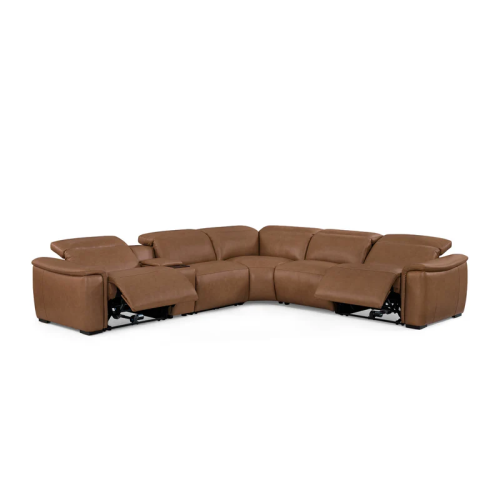 Flexsteel Camden Power Reclining Leather Sectional With Power Tilt Headrest | Power Lumbar