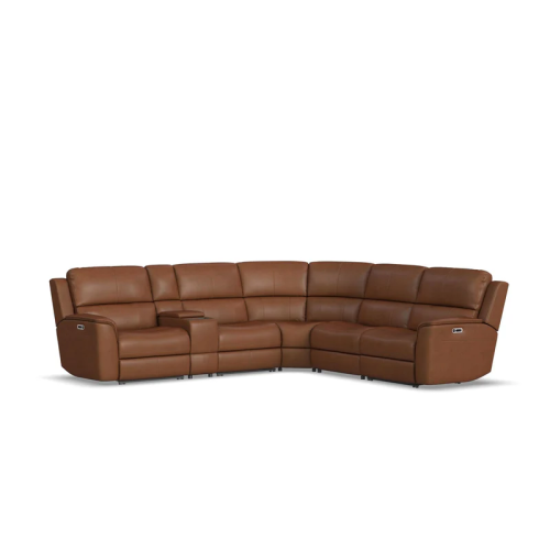 Flexsteel Henry Power Reclining Leather Sectional With Power Tilt Headrest | Power Lumbar