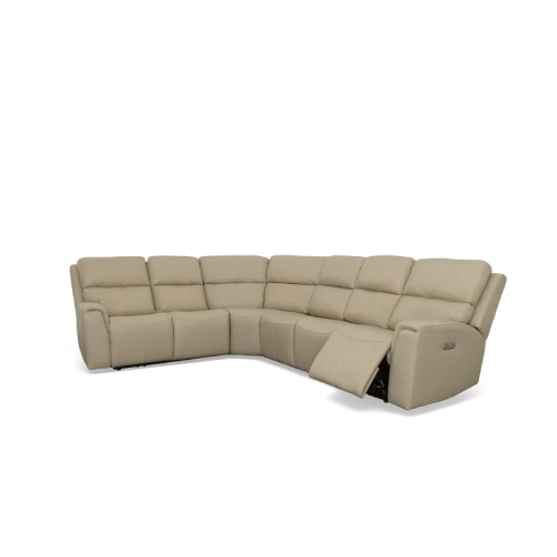 Flexsteel Jarvis Power Reclining Leather Sectional With Power Tilt Headrest