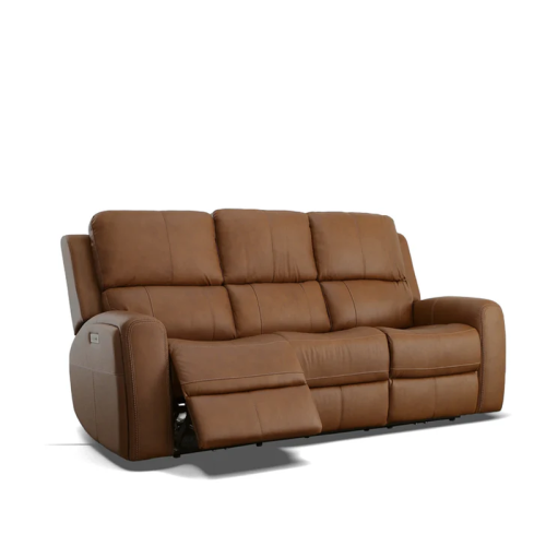 Flexsteel Linden Power Reclining Leather Sofa or Set With Power Tilt Headrest | Power Lumbar