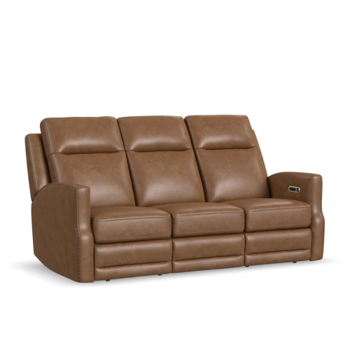 Flexsteel Maxwell Power Reclining Leather Sofa or Set With Power Tilt Headrest | Power Lumbar