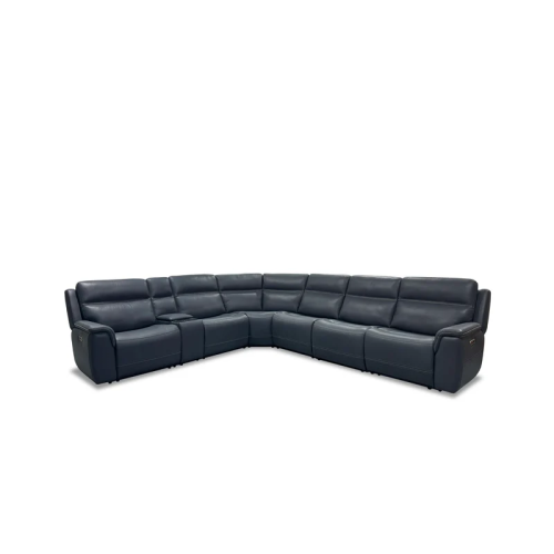Flexsteel Sawyer Power Reclining Leather Sectional With Power Tilt Headrest | Power Lumbar