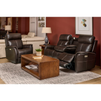 Flexsteel View Power Reclining Fold Down Console Leather Sofa or Set - With Power Tilt Headrest | Power Lumbar
