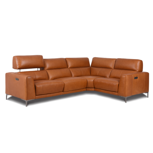 Lorra Power Reclining Leather Sectional With Power Adjustable Headrest