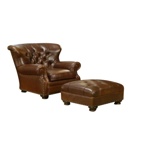 Omnia Britannia Tufted Leather Chair & Ottoman