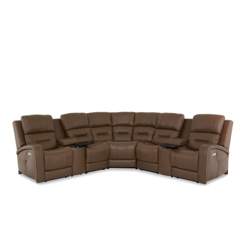 Adria Power Reclining Leather Sectional - Available With Power Tilt Headrest | Power Lumbar