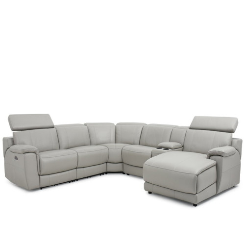 Abella Power Reclining Leather Sectional With Power Headrest