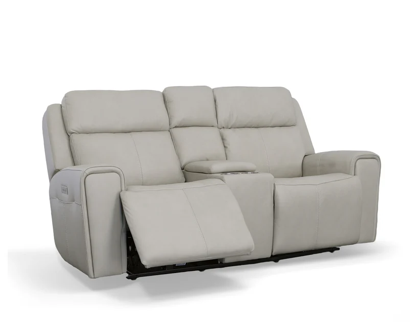Flexsteel Barnett Power Reclining Leather Sofa or Set - With Power Tilt Headrest | Power Lumbar