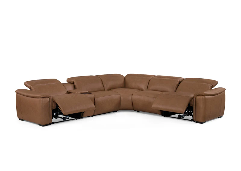 Flexsteel Camden Power Reclining Leather Sectional With Power Tilt Headrest | Power Lumbar