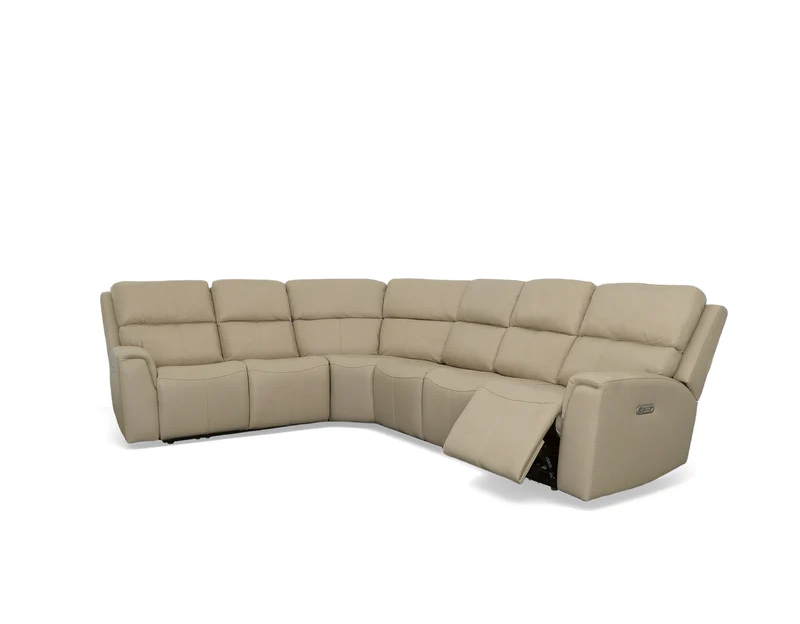 Flexsteel Jarvis Power Reclining Leather Sectional With Power Tilt Headrest