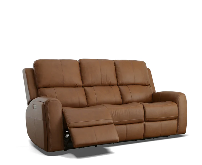 Flexsteel Linden Power Reclining Leather Sofa or Set With Power Tilt Headrest | Power Lumbar