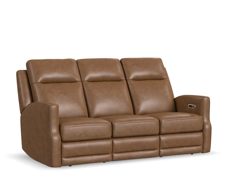 Flexsteel Maxwell Power Reclining Leather Sofa or Set With Power Tilt Headrest | Power Lumbar