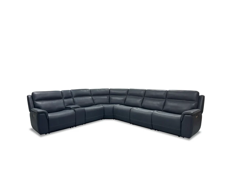 Flexsteel Sawyer Power Reclining Leather Sectional With Power Tilt Headrest | Power Lumbar