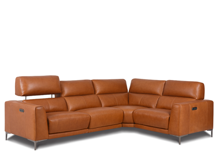 Lorra Power Reclining Leather Sectional With Power Adjustable Headrest