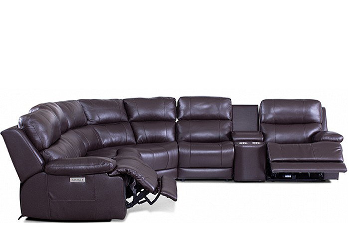 Kenna Power Reclining Leather Sectional - Available With Power Tilt Headrest | Power Lumbar