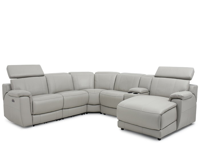 Abella Power Reclining Leather Sectional With Power Headrest