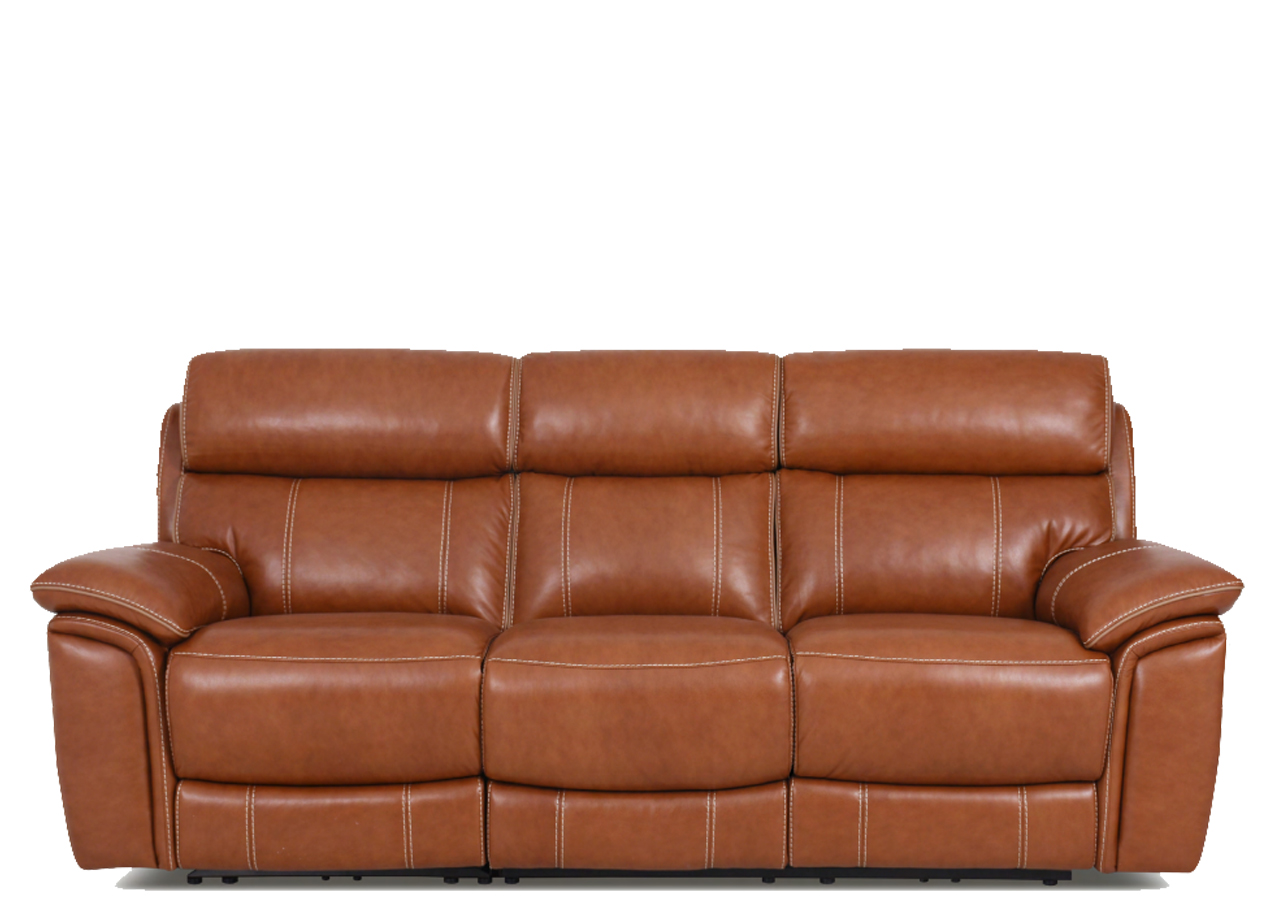 Arlan Power Reclining Leather Sofa or Set With Power Tilt Headrest Contrast Stitch